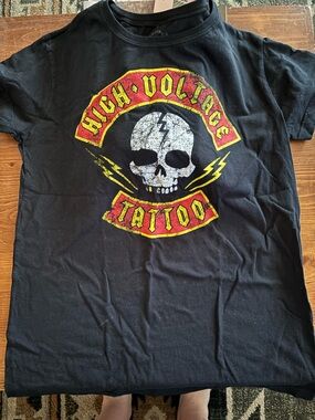 Kat Von D Black Tee with Red and Yellow Skull Graphic